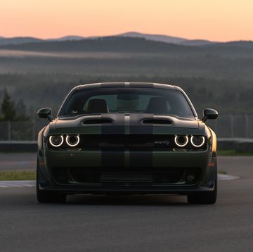 2023 dodge challenger srt hellcat widebody, shown here in f8 green with dual carbon stripes
